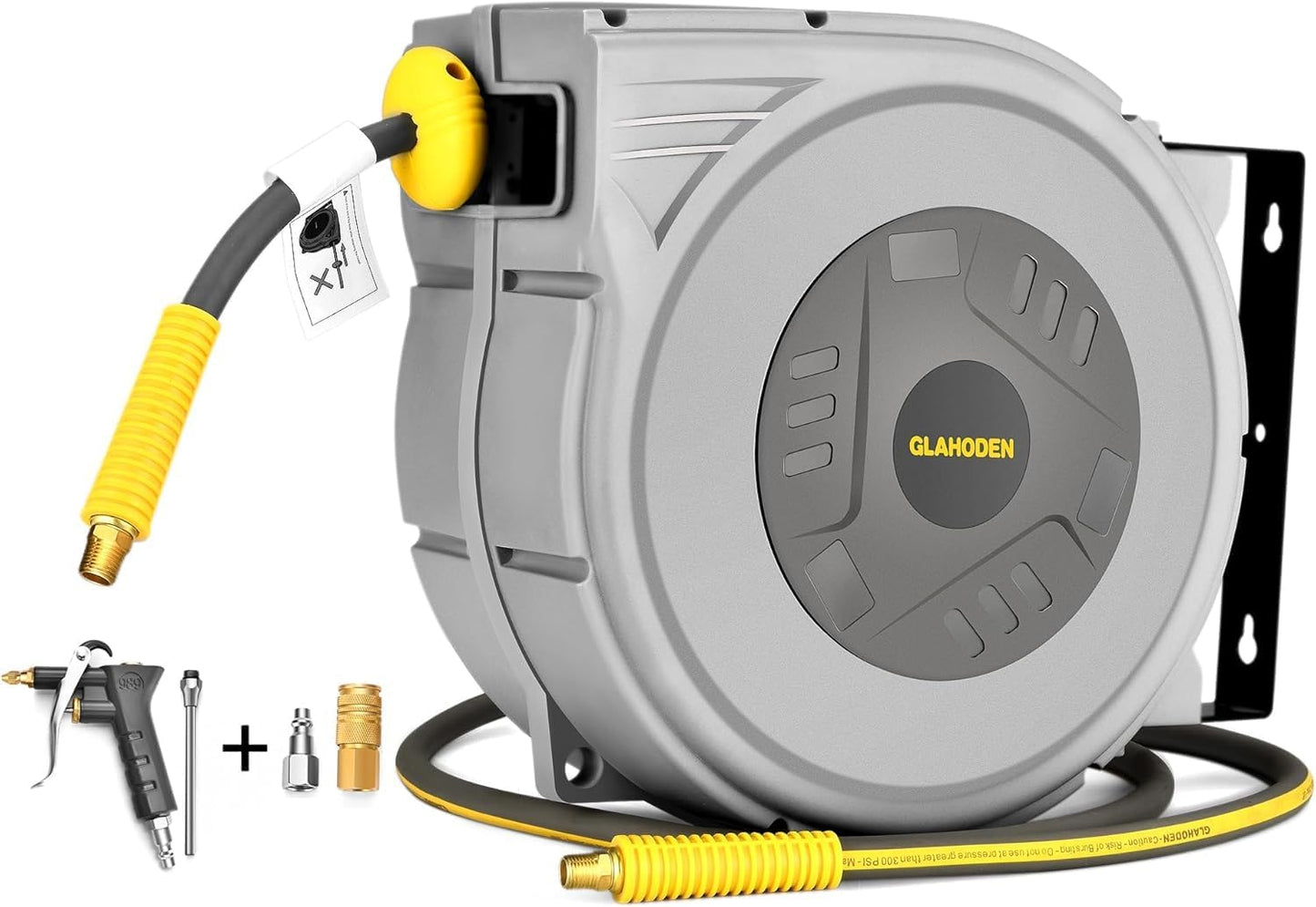 GLAHODEN Enclosed Hybrid Hose Reel for Garden & Air Compressor 65 Ft - 300 PSI