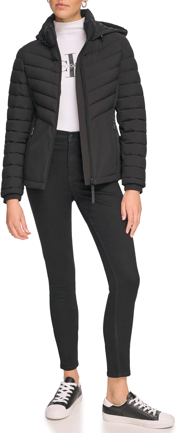 Calvin Klein Women's Lightweight Hooded Puffer Jacket - Black