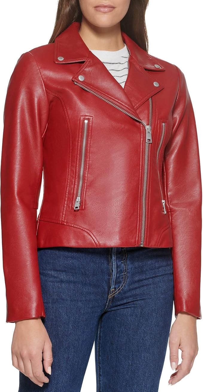 Levi's Women's Leather Asymmetrical Moto Jacket - Red