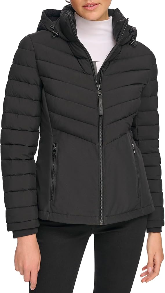 Calvin Klein Women's Lightweight Hooded Puffer Jacket - Black