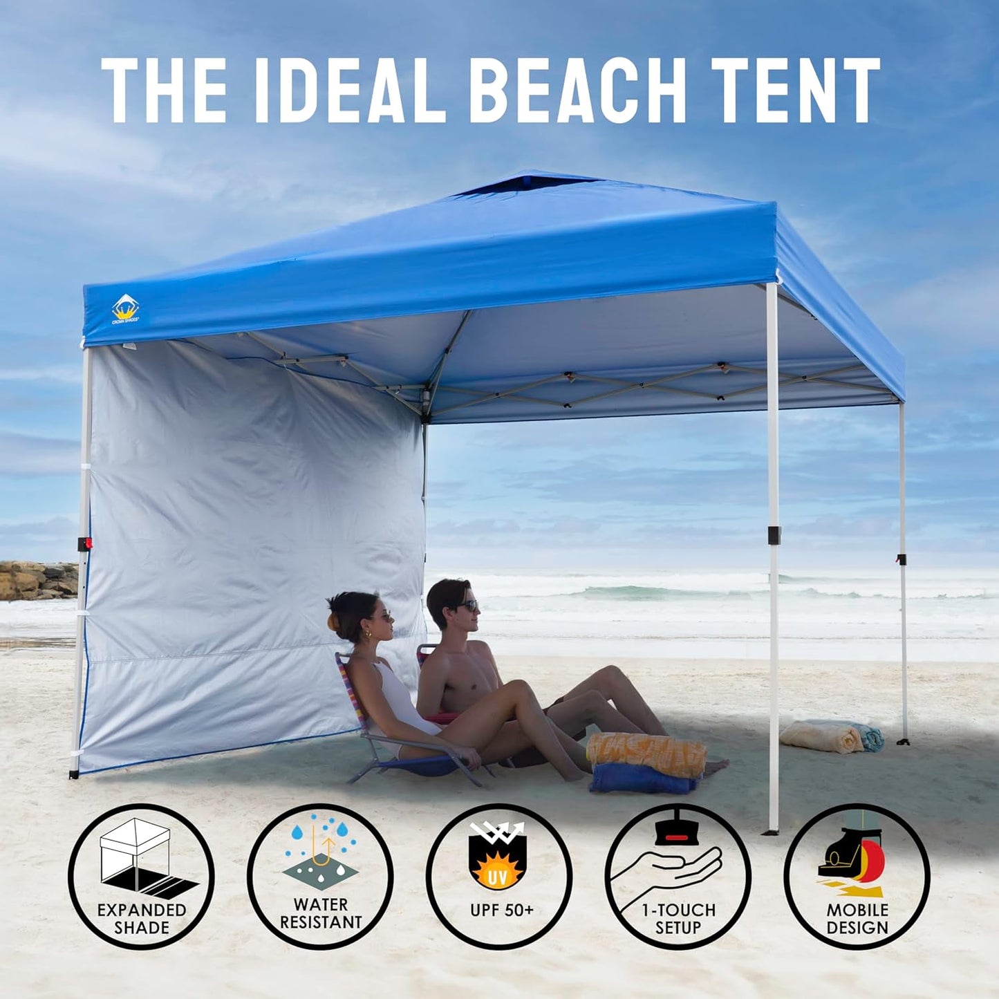 10ft X 10ft Pop Up Canopy Tent with 1 Side Wall - Blue