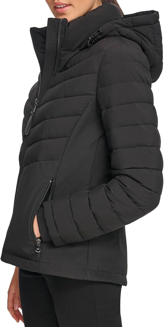 Calvin Klein Women's Lightweight Hooded Puffer Jacket - Black