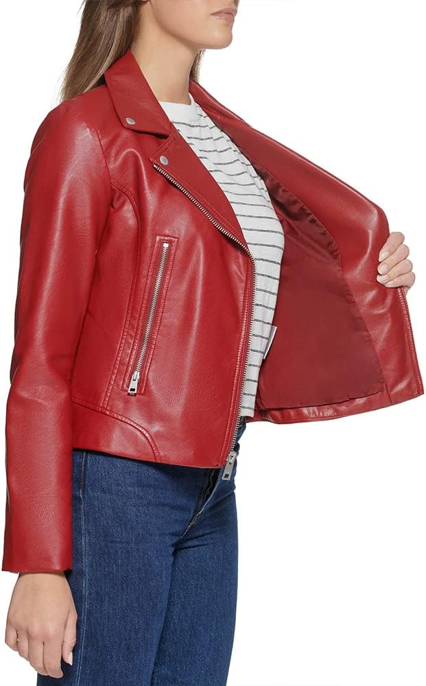 Levi's Women's Leather Asymmetrical Moto Jacket - Red