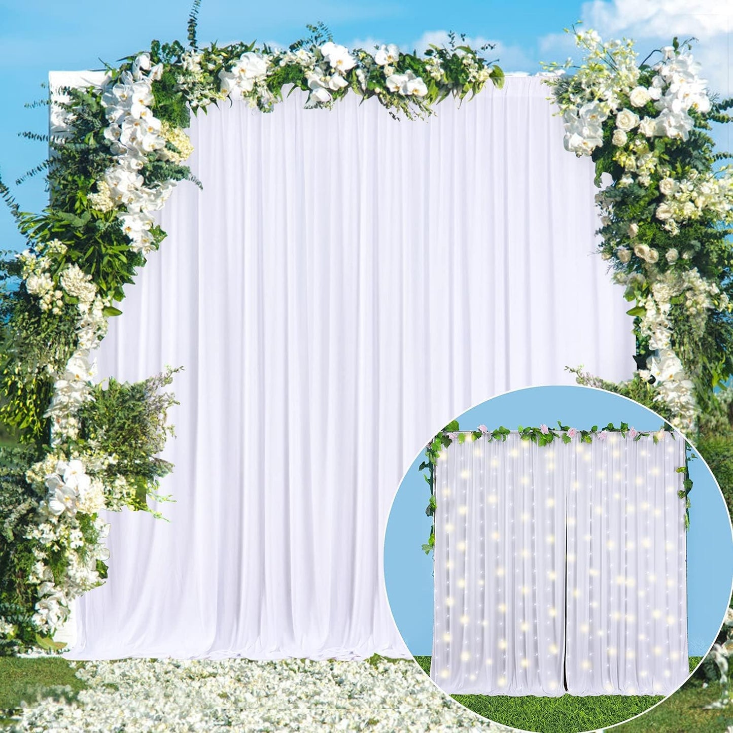 10ft X 10ft Polyester Backdrop Curtains for Weddings and Events - White