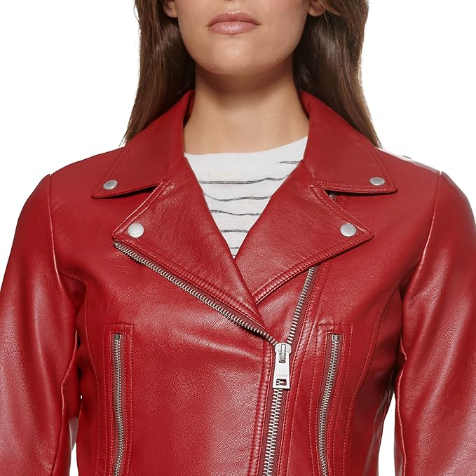 Levi's Women's Leather Asymmetrical Moto Jacket - Red