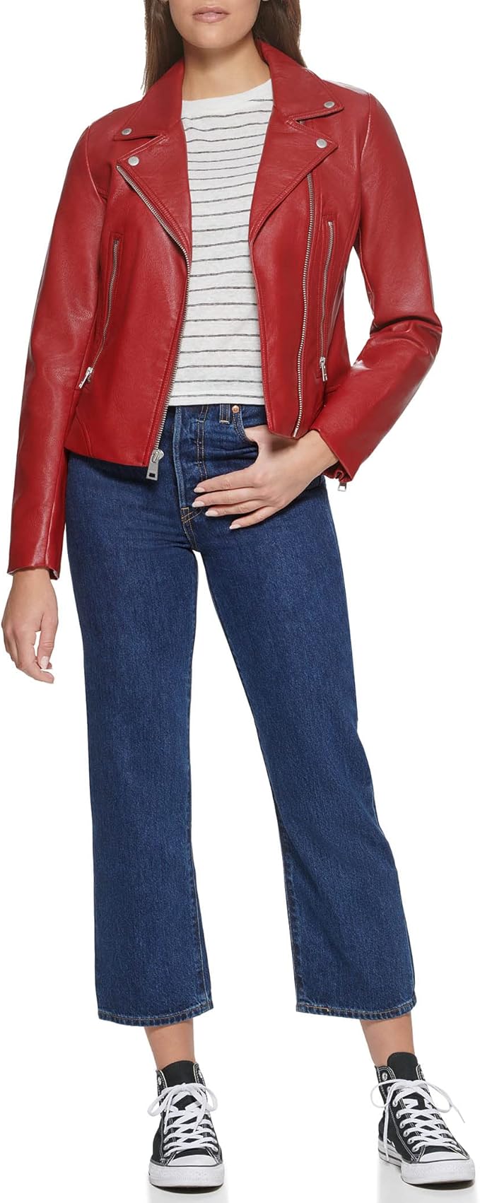 Levi's Women's Leather Asymmetrical Moto Jacket - Red