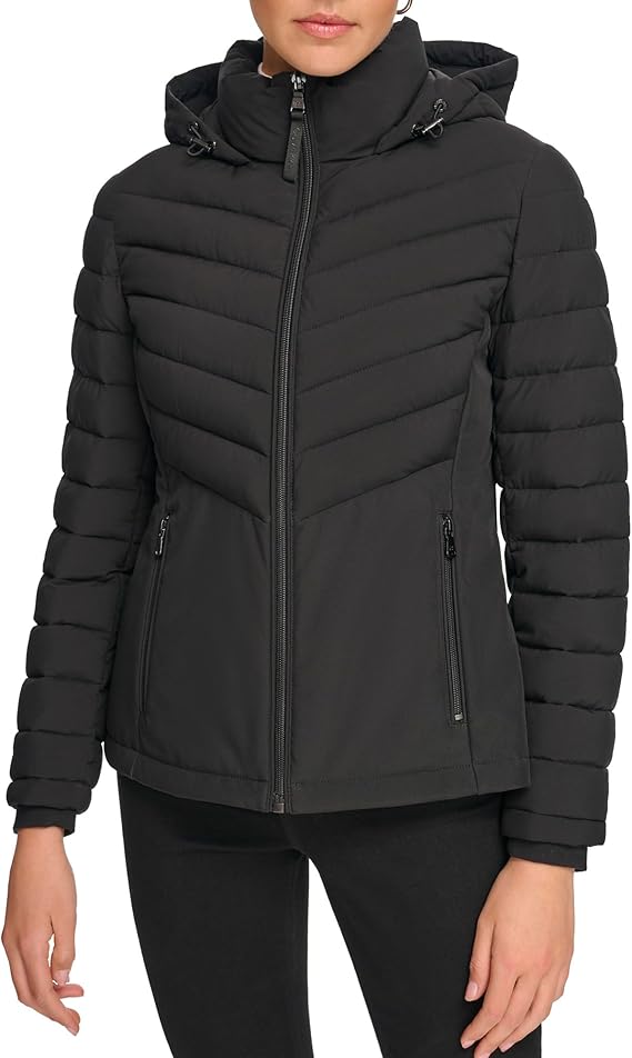 Calvin Klein Women's Lightweight Hooded Puffer Jacket - Black
