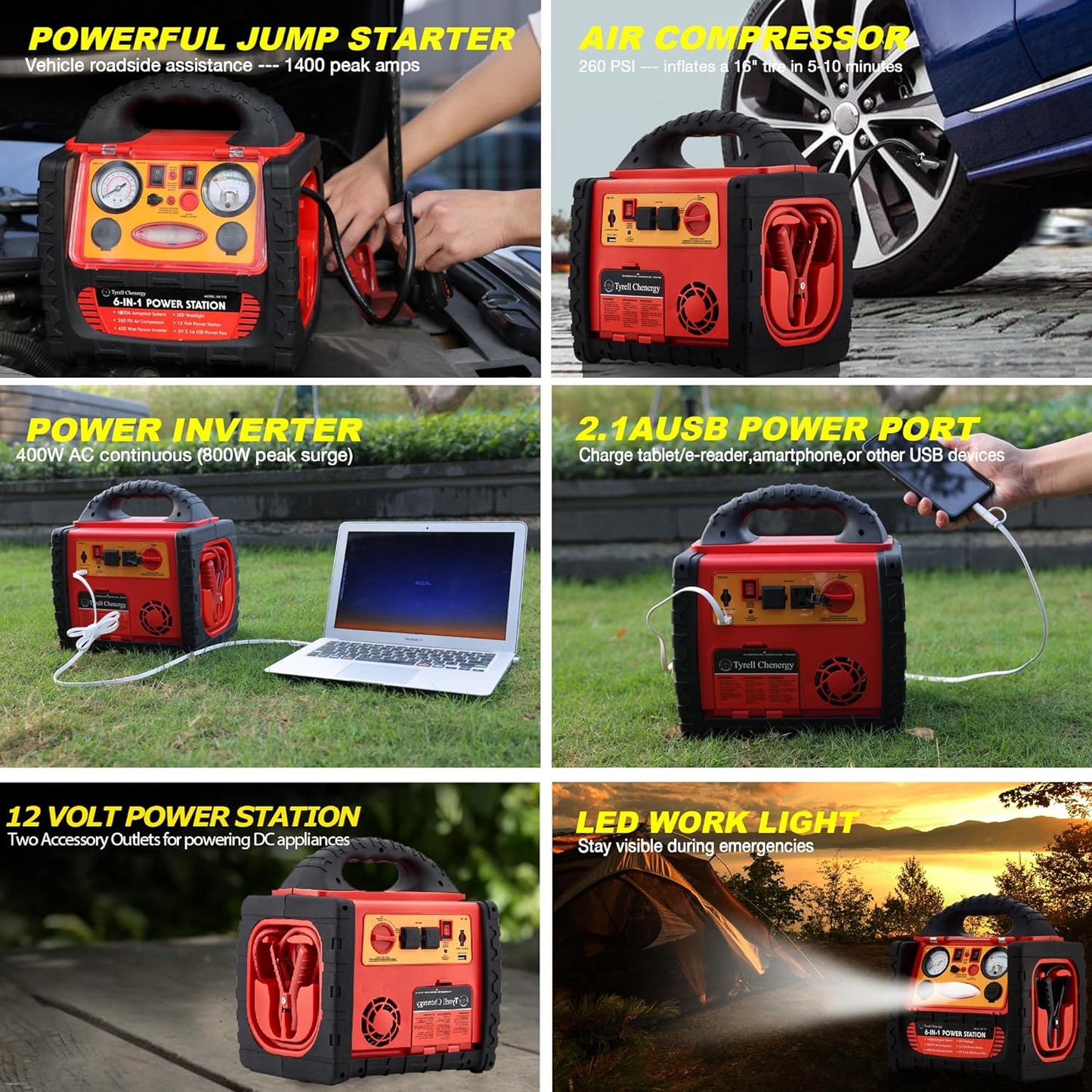 Tyrell Chenergy 1800A Jump Starter & Portable Power Station with Air Compressor