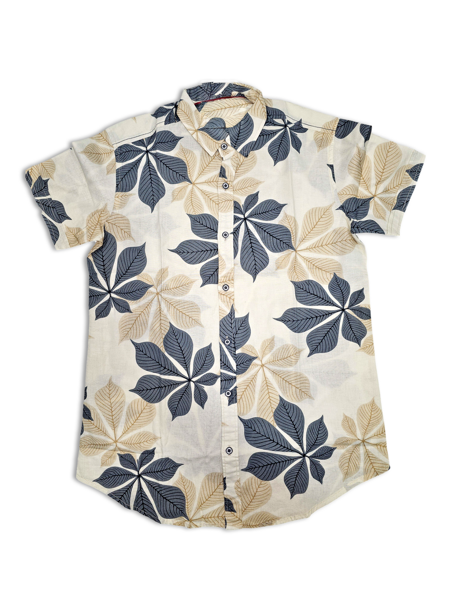 Men's Slim-Fit Short-Sleeve Leaf Print Shirt