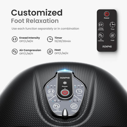 RENPHO Foot Massager with Heat, Deep Kneading, Compression & Vibration – Wireless Remote, 3 Heat Levels, Pain Relief