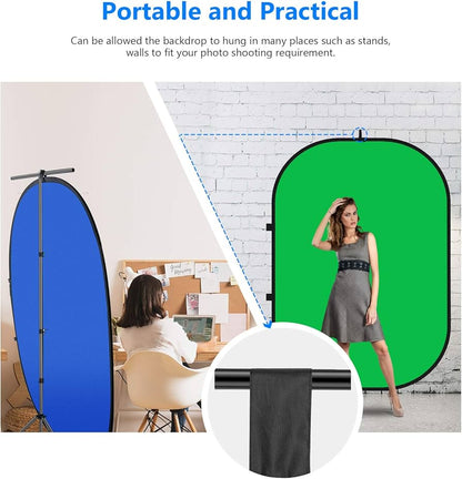 5ft X 7ft Double-Sided Collapsible Green and Blue Backdrop with 8ft Stand and Clamp Kit