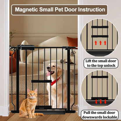 WAOWAO Extra-Wide Baby Safety Gate with Built-In Pet Door – 48–53" Walk-Through, Auto-Close, Pressure Mounted, Double Locking System, Black