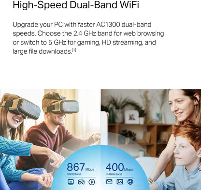 TP-Link Archer T4U Plus USB WiFi Adapter – AC1300Mbps Dual Band with High-Gain Antennas